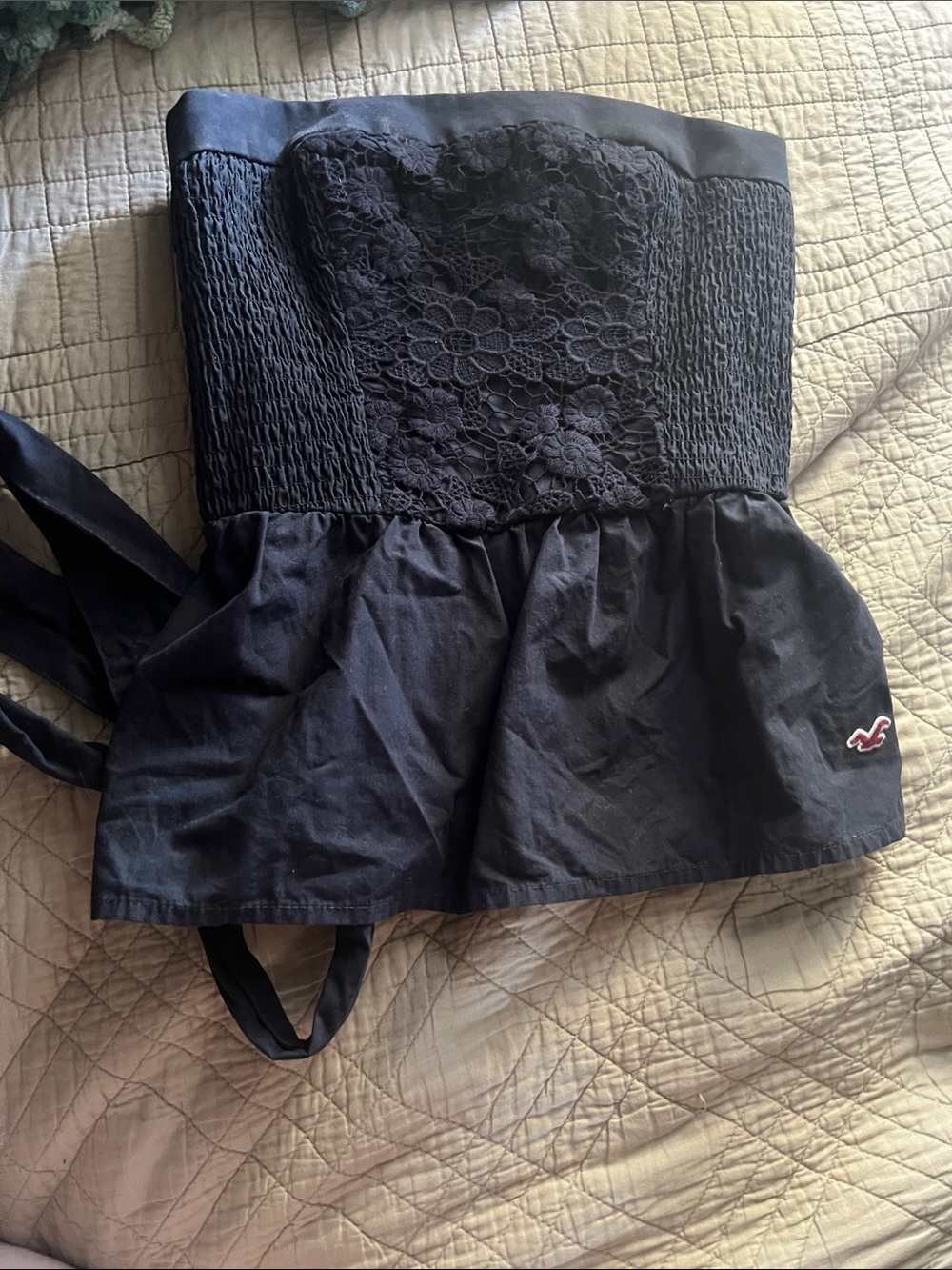 Hollister Black Lace-Trim Peplum Top for Girls